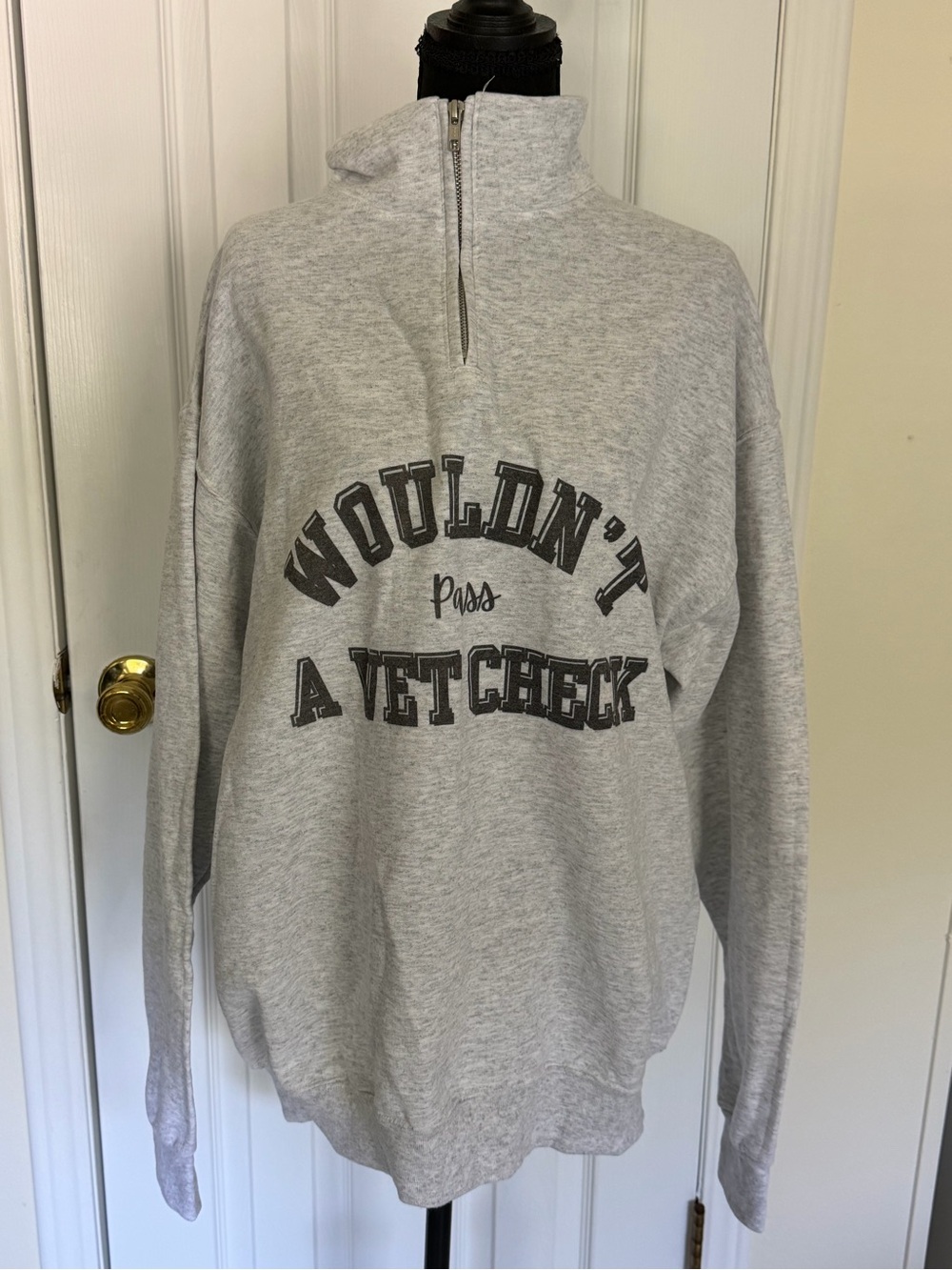 "Wouldn't Pass A Vet Check" Heather Grey Quarter-zip Pullover Size L
